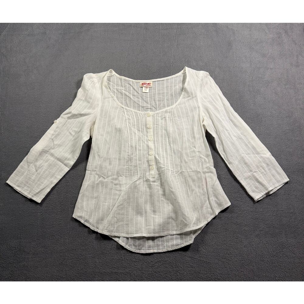 Mossimo Supply Co White Blouse XS Pintuck Pleated 3/4 Sleeve Boho Top